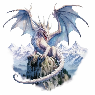 dragon of mountains tattoo design by twilight designs, in the style of david nordahl, jean-baptiste monge, farel dalrymple, fantastical street, high resolution, imaginative characters, vibrant colors, clipart, blank white background
