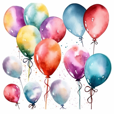 party balloons clipart, birthday party centerpiece, watercolor clipart
