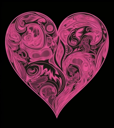heart image clipart pink, in the style of black background, emphasis on negative space, bold outlines, flat colors, high resolution, blink-and-you-miss-it detail, colorized