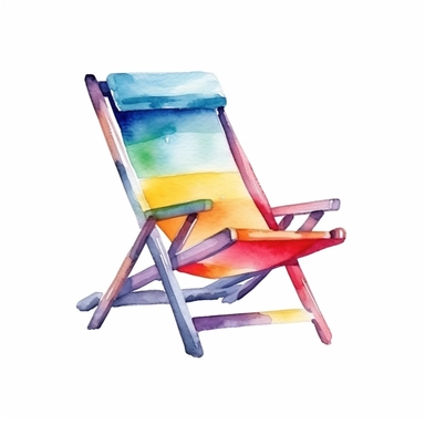Watercolor Summer Lawn Chair clipart, Minimalist, bright colors, isolated white background, 8k