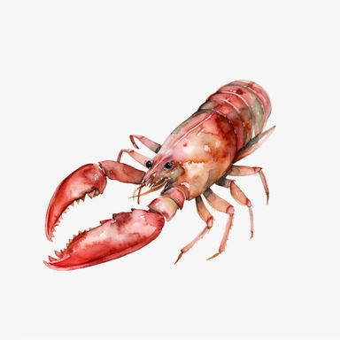 Watercolor crawfish clipart, white isolated background, space out, hd