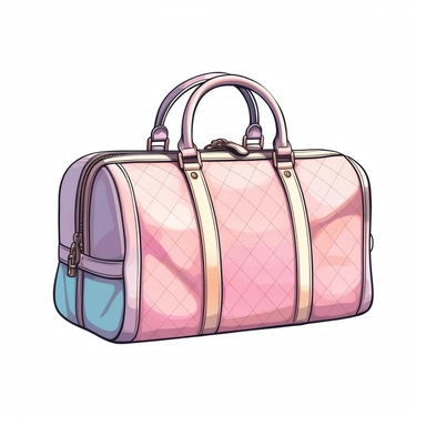 travel bag, detailed drawing, clipart style, flat style, chanel style, pastel colors, isolated on white
