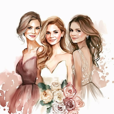 Best Friends wedding Fashion Illustration Clipart, high resoulution format,bride and bridesmaids png file