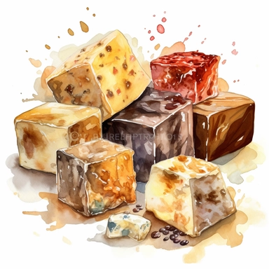 Fudge sharp illustration clipart, watercolor art, insane detail, white background