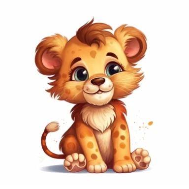 happy cute baby lion , full body, hand draw Illustration clipart, 4K, extremely detailed