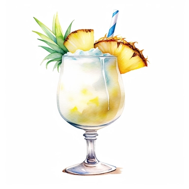 Watercolor white pinacolada Cocktail in a capri glass Clipart