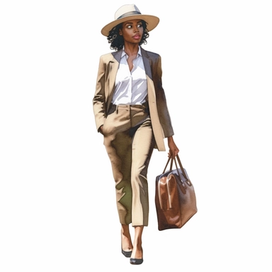watercolor style, travelling african american business woman in classic clothes, realistic. Clipart, isolated on white background, 4K