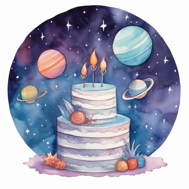 watercolor space theme birthday cake clip art