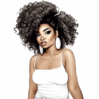 Black girl vector clipart, white background, design should be in the form of line drawing style, multiple styles, suitable for a coloring page. png