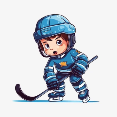 kid playing ice hokey match in ice hockey gear clip art vector, simple, white background