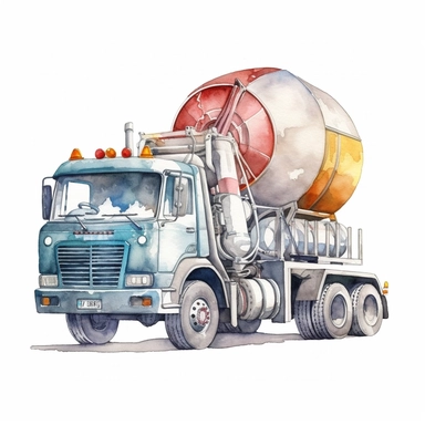 cute concrete mixer, watercolor, White Background, Clipart