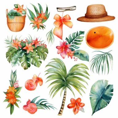 Tropical Watercolor Clipart in white background