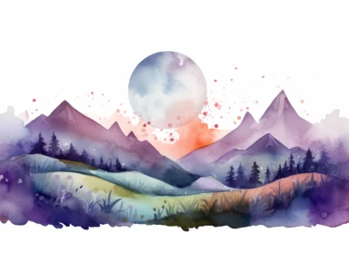 Simple mountain range with Whimsical rolling hills and mountains for a children's book, night scene, watercolor, clipart, white background,