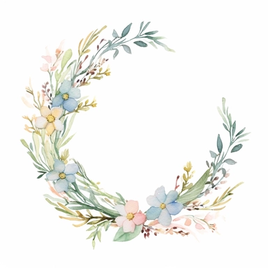 Graceful Baptism Watercolor boho Clipart A wreath of field flowers painted in delicate soft yellow, light pink, light blue and sage green colors