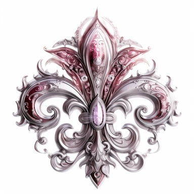 Clipart, gorgeous fleur de lis, pink and grey colours, luminous, glowy, intricate, illustration, detailed, 8k, png, isolated on white background