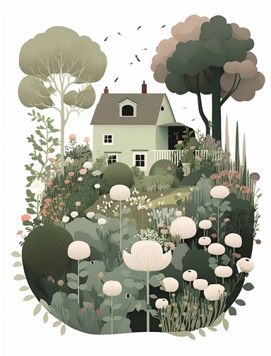 lovely suburban residential vegetable garden with flowers, in the style of Ryo Takemasa, xuan loc xuan, Lisa Audit, Anastasia Suvorova, Jon Klassen, greg tocchini, Depaysement, fantastic realism, tranquil and serene, anemoia, white background, vector, clipart, elaborate, ultra-detailed, best quality illustration, well composed, vibrant colors, high definition, UHD