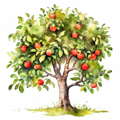 apple tree watercolor clipart, white background
