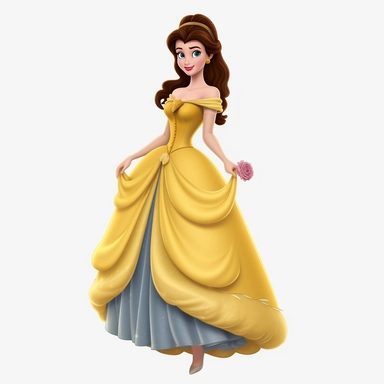 Belle from Disney cartoon, clipart, full body, standing, white background