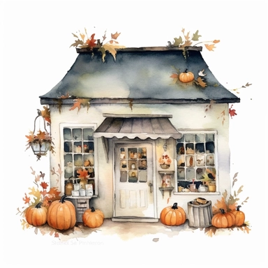 - @kellidp (relaxed) Image vector watercolor cute vintage tiny Halloween shop with Halloween style decor clipart on white background, fall, tiny Halloween shop, photorealistic, ultrarealistic, no background, on white - @kellidp (relaxed)