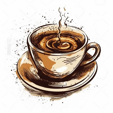 illustration of a cup of coffee, stylized, beautiful, artistic, coffee, clipart, isolated on white background