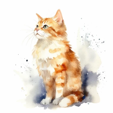 Watercolor animal set, cat body language,clipart ,on white background