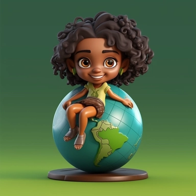 cartoon full figure children book illustration style, smiling, cartoon marvel comic book black sisters baby girl 5 years old, anime, beautiful cartoony 3D animation cartoon baby girl happy,smiling,dark black African-American, with wavy long tresses-jacket in the style of realistic color, palette, sitting on the world globe,studio portrait, bold curves, Crisp and clean look style full body,on white background, clipart