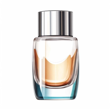 watercolor ultra realistic and hyper detailed illustration of a liquid foundation in a glass makeup bottle, clipart, white background
