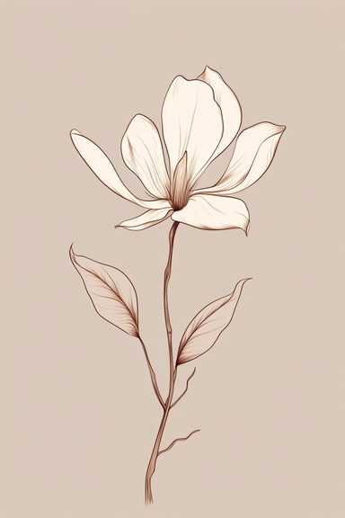 hyper minimal single line drawing magnolia illustration in watercolor style clipart, isolated, soft colors, feminine,