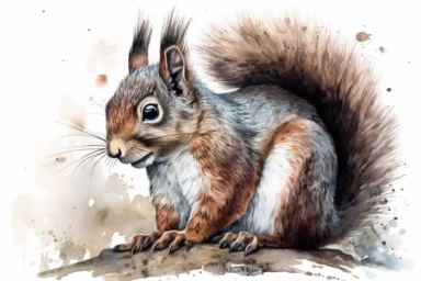 A highly detailed watercolor clipart of an isolated squirrel, by Laura Harris, watercolor specialist, realistic texture, detailed brushwork, high-resolution 300 dpi, nature-inspired art, intricate artwork, fine art quality, animal portrait, botanical art, isolated on white