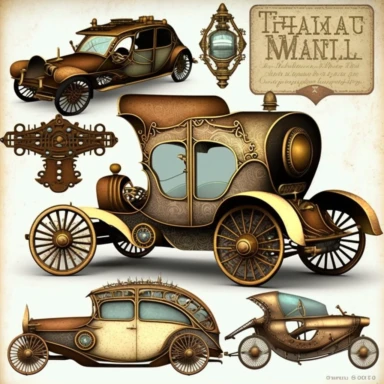 Steampunk Cars Clipart - fantasy clip art graphics and collage sheets for altered art or junk journals