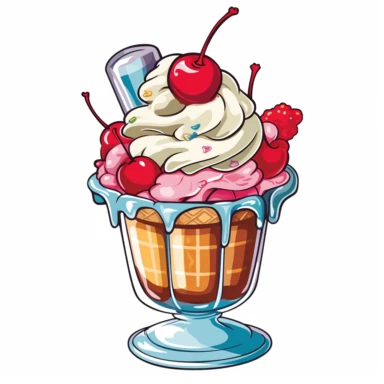 ice cream sundae clipart, cartoon style, no background