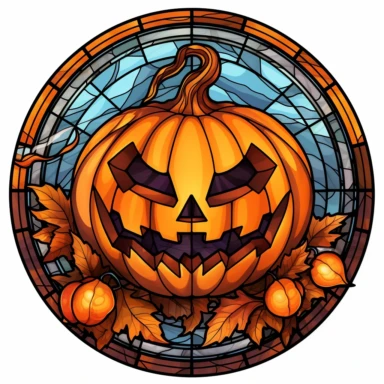 Stained Glass jack-o-lantern in the shape of a circle PNG Clipart