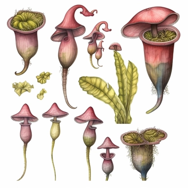 Clipart, vintage, watercolor, Carnivorous plants, botanical illustration, hand drawn, texture
