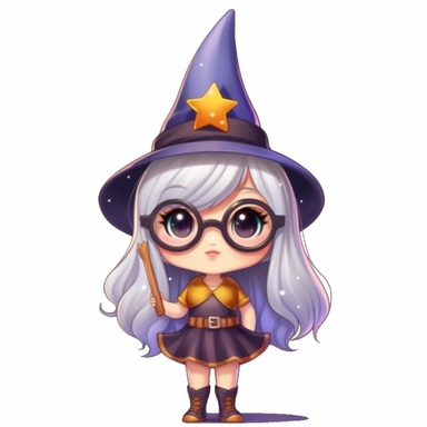 clipart, female kawaii wizard gnome, kawaii wizard gnome, isolated on white background, no background