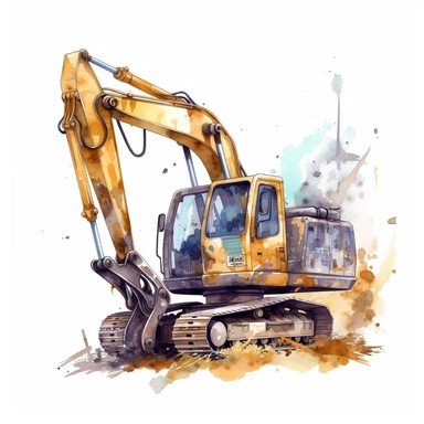 watercolor illustration of Industrial hammer excavator, digital art, concept,art,8k,hd,kawaii,no backround, clipart
