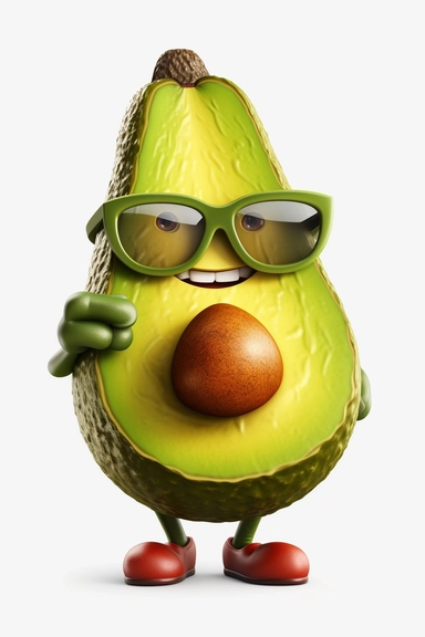 cool avocado clipart with feet cartoon, wearing sunglasses, with no background