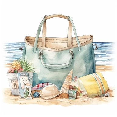 watercolor Summer CLIPART Beach Bag