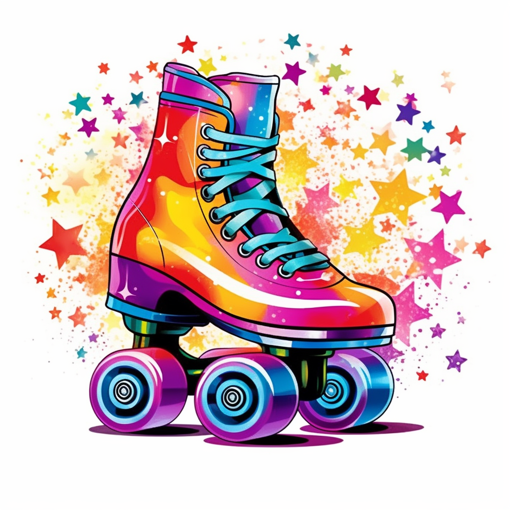 Roller Skate and rainbow star clipart, senary Vector Style, High ...