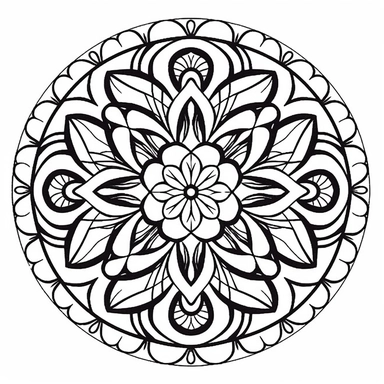 geometric mandala fewer details without all shadings, the pattern must not protrude from the image, clipart, black and white, thin but strong continuous lines, must not fill with black any areas of the pattern coloring pages,only contours, only outlines, hard edges