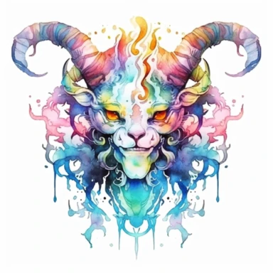 Solid white background, Detailed watercolor/alcohol ink magical demon amulet clipart. Isolated image. high key and with vivid colors