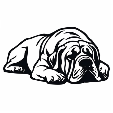 simple monochrome outline of a sleeping Mastiff dog, cute, clipart
