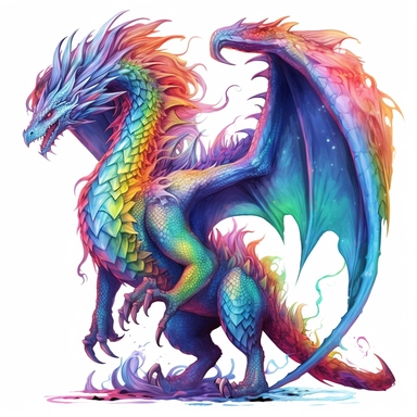 full-body rainbow-colored dragon, concept art by Aleksander Orłowski, gothic art, fantasy art, watercolor, clipart, highly detailed, crisp lines