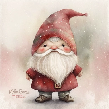 A watercolor painting of a Santa Claus gnome, Santa suit, gnomes, Father Christmas Gnome, gnome, Gonk, cute gnome, gnome, cute detailed digital art, inspired by nicoletta ceccoli, by Kubisi art, whimsical and cute, by nicoletta ceccoli, cute detailed artwork, glimmering, adorable and whimsical, whimsical art, Clipart style, png style, svg style, blank white background, a solid white background
