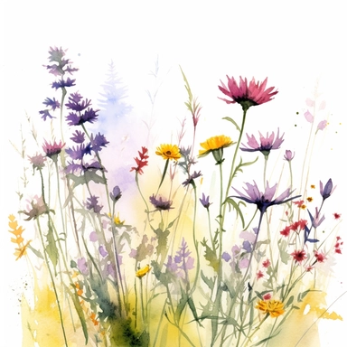 greetings card template - summer maedow wild flower, watercolor, clipart design, flat, no text, white backgrond