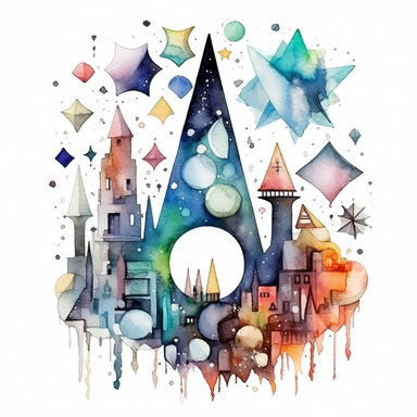 creepy magic crystals with crescent moon and stars clipart, fantasy, detailed, white background, illustration painting, collaged constructions, digital art, watercolor, in the style of sculptural and geometric, forced perspective drawings, Geometric brushstrokes form an intriguingly abstract, painterly figure, Pablo Picasso, Wassily Kandinsky,
