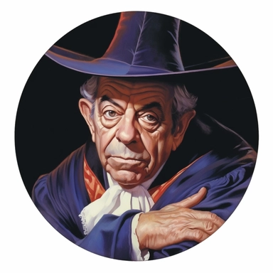 Arthur Sarnoff's character portrait circular tondo depicting a uniformed battle-mage wizard, Boris Vallejo Mike Allred Josh Kirby, clipart illustration, circular solid background circular border