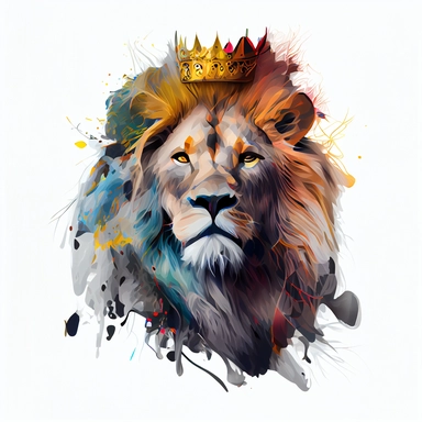 Colorful art of a lion with a crown, clip art, no shadow, white background, hd hdhd, 8k, sharp,