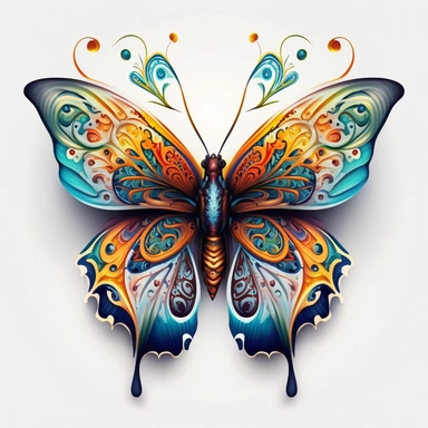 Best Colorful, a Butterfly Clipart, fantasy Butterfly Png, exotic butterfly, vibrant colours, white background, no text, front look A contrasting white and black butterfly, its wings beautifully patterned with intricate monochrome designs, creating a visually stunning display.