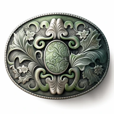 clipart, solid watercolor, realistic, detailed, isolated white background green western belt buckle clipart