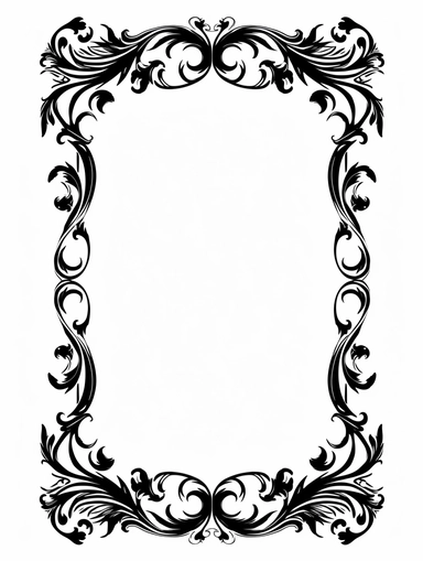 ornamental elegant black solid color frame, clipart, rectangular, on a white background